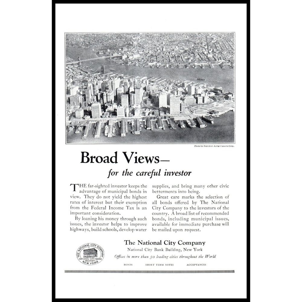 1924 National City Company Bonds Vintage Print Ad Manhattan New York City Art